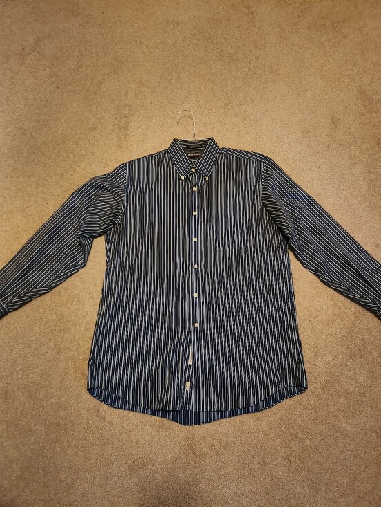 Kirkland Signature Other - Kirkland Signature Navy and White Striped Button-Down Shirt
